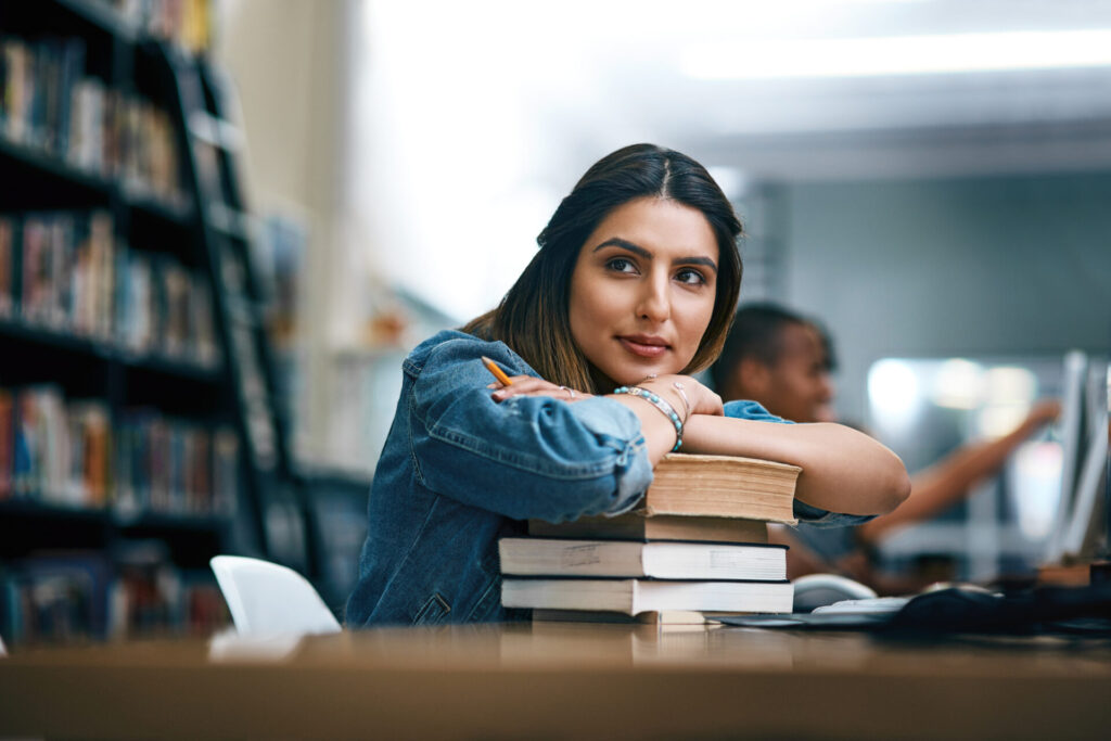 Woman looking hopeful while learning about pregnancy options.